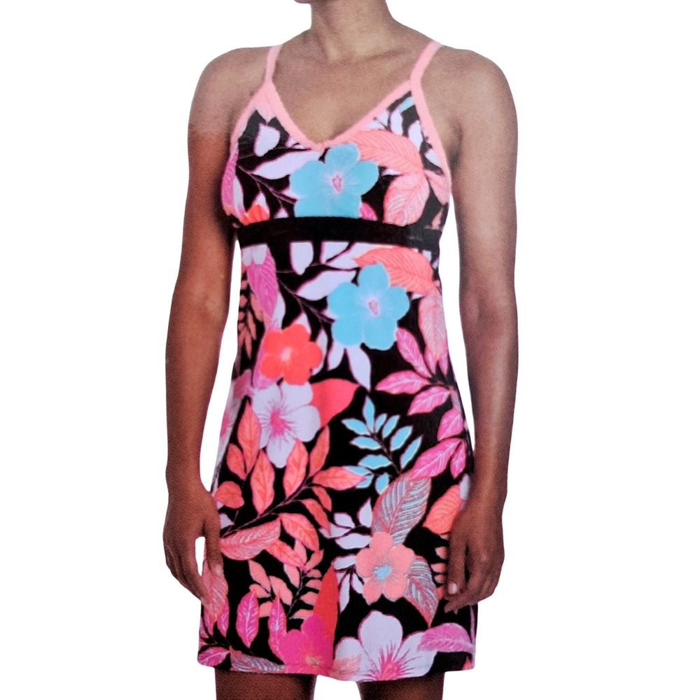 ZeroXposur Womens XXL Tropical Floral Swim Dress UPF 30+ Black Pink W98400 NEW